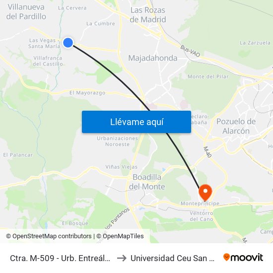 Ctra. M-509 - Urb. Entreálamos to Universidad Ceu San Pablo map
