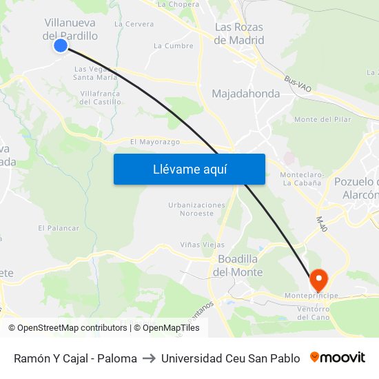 Ramón Y Cajal - Paloma to Universidad Ceu San Pablo map