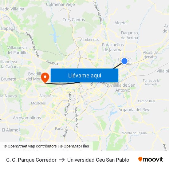 C. C. Parque Corredor to Universidad Ceu San Pablo map
