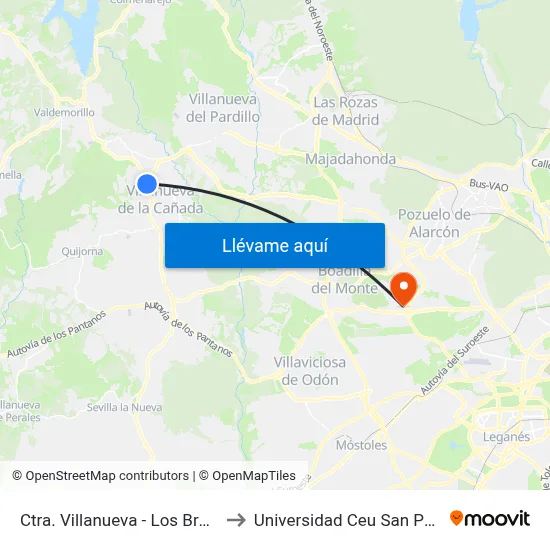 Ctra. Villanueva - Los Brezos to Universidad Ceu San Pablo map