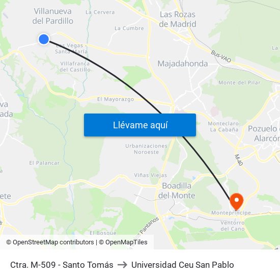 Ctra. M-509 - Santo Tomás to Universidad Ceu San Pablo map