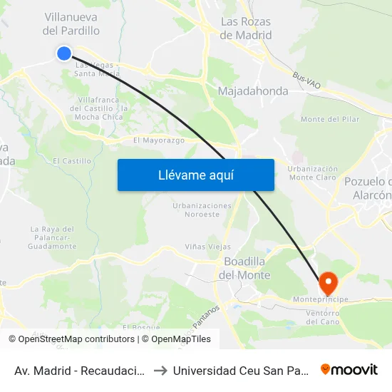 Av. Madrid - Recaudación to Universidad Ceu San Pablo map