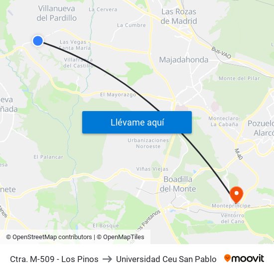 Ctra. M-509 - Los Pinos to Universidad Ceu San Pablo map
