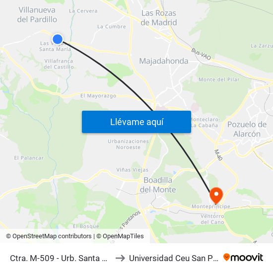 Ctra. M-509 - Urb. Santa María to Universidad Ceu San Pablo map