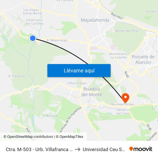 Ctra. M-503 - Urb. Villafranca Del Castillo to Universidad Ceu San Pablo map