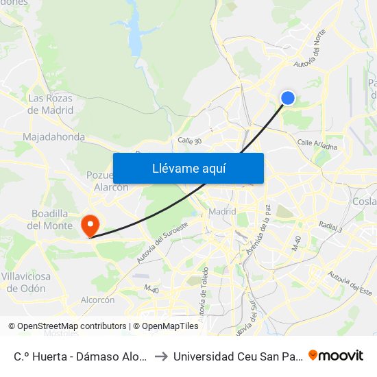 C.º Huerta - Dámaso Alonso to Universidad Ceu San Pablo map