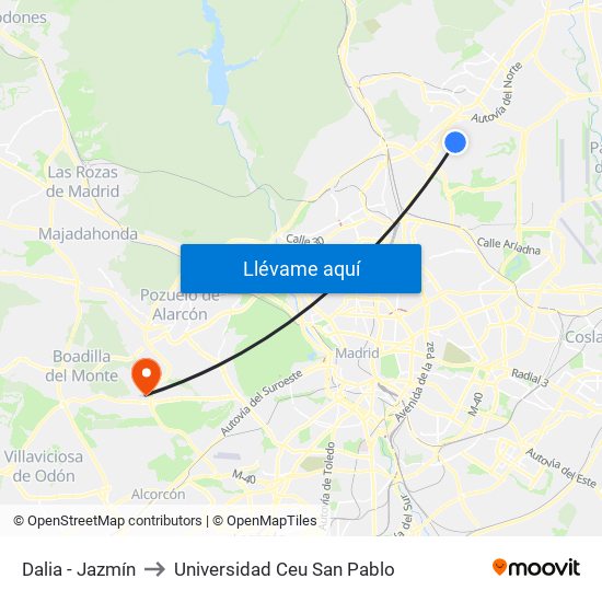Dalia - Jazmín to Universidad Ceu San Pablo map