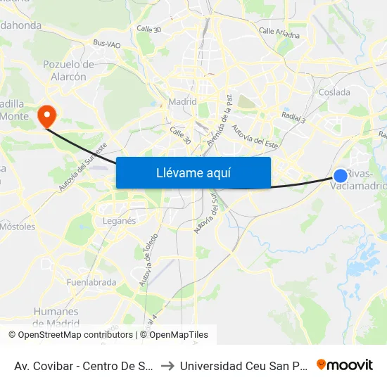 Av. Covibar - Centro De Salud to Universidad Ceu San Pablo map