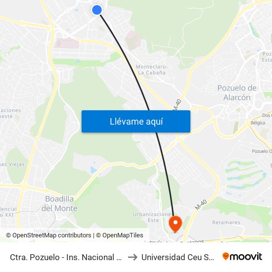 Ctra. Pozuelo - Ins. Nacional De Sanidad to Universidad Ceu San Pablo map