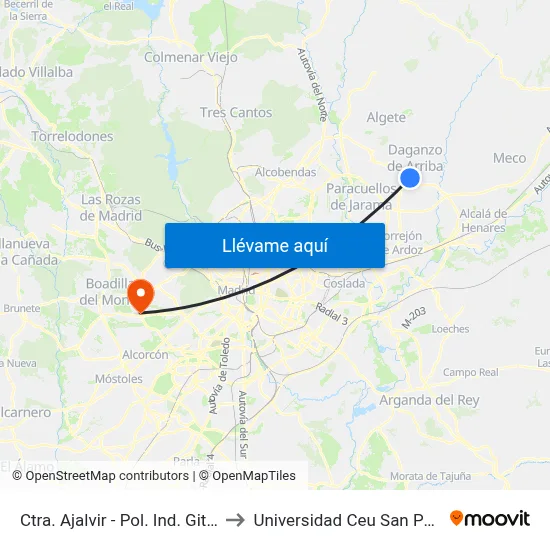 Ctra. Ajalvir - Pol. Ind. Gitesa to Universidad Ceu San Pablo map