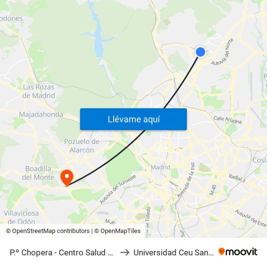 P.º Chopera - Centro Salud Valdavia to Universidad Ceu San Pablo map