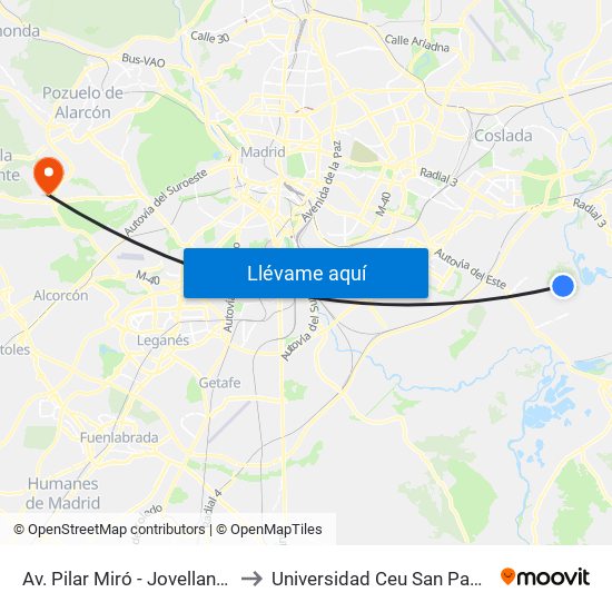 Av. Pilar Miró - Jovellanos to Universidad Ceu San Pablo map