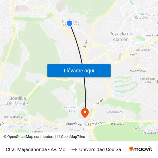 Ctra. Majadahonda - Av. Monteclaro to Universidad Ceu San Pablo map
