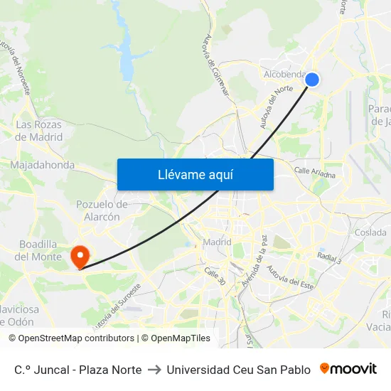 C.º Juncal - Plaza Norte to Universidad Ceu San Pablo map