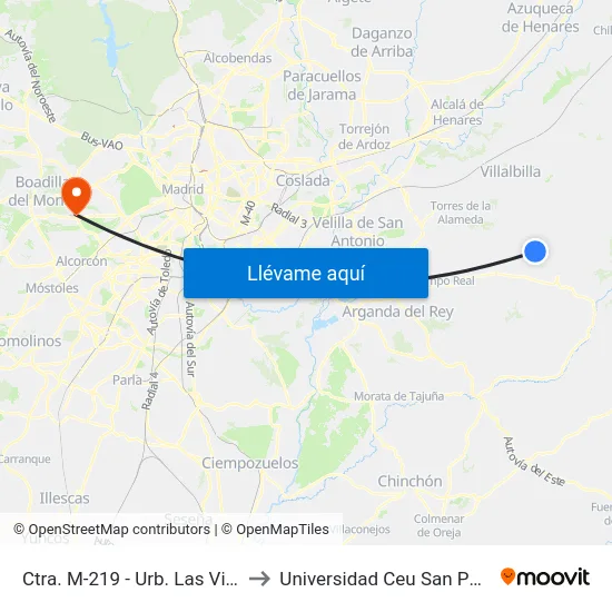Ctra. M-219 - Urb. Las Villas to Universidad Ceu San Pablo map