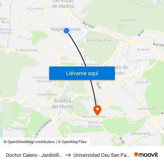 Doctor Calero - Jardinillos to Universidad Ceu San Pablo map