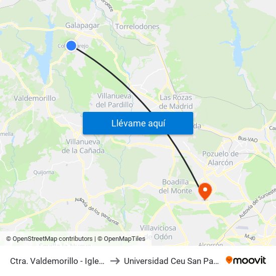 Ctra. Valdemorillo - Iglesia to Universidad Ceu San Pablo map