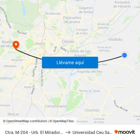 Ctra. M-204 - Urb. El Mirador De Baztán to Universidad Ceu San Pablo map