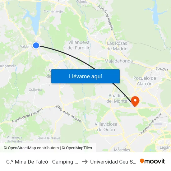 C.º Mina De Falcó - Camping Valdemorillo to Universidad Ceu San Pablo map