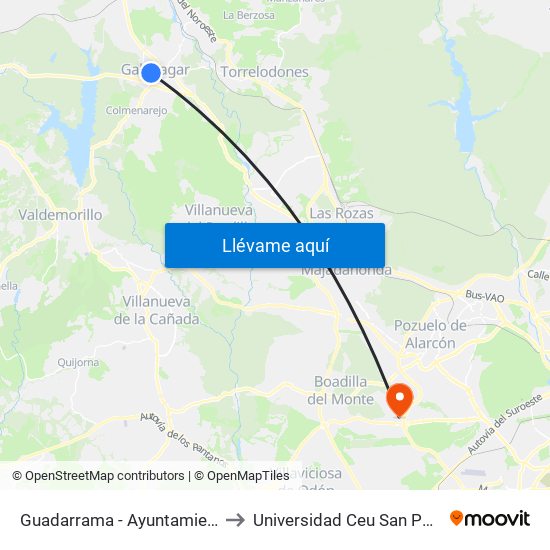Guadarrama - Ayuntamiento to Universidad Ceu San Pablo map