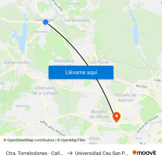 Ctra. Torrelodones - Cañuelo to Universidad Ceu San Pablo map