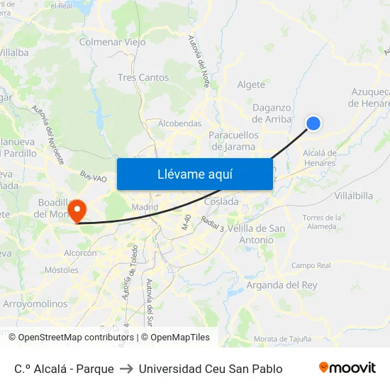 C.º Alcalá - Parque to Universidad Ceu San Pablo map