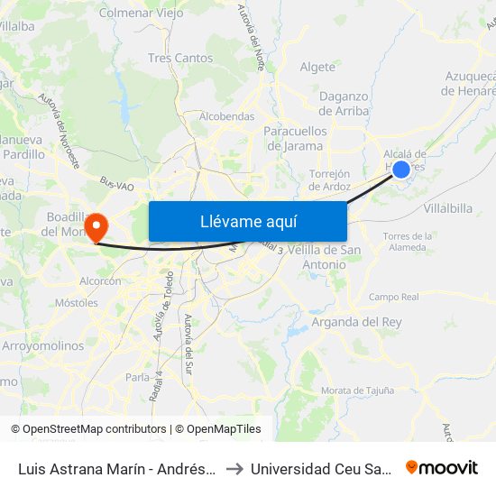Luis Astrana Marín - Andrés Llorente to Universidad Ceu San Pablo map