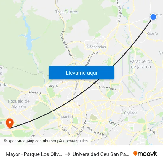 Mayor - Parque Los Olivos to Universidad Ceu San Pablo map