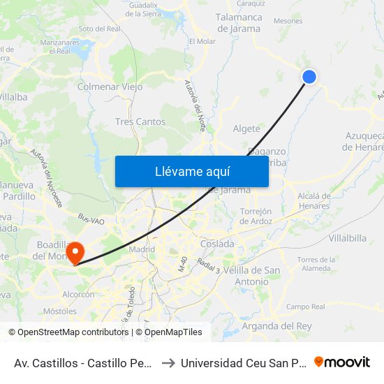 Av. Castillos - Castillo Peñafiel to Universidad Ceu San Pablo map