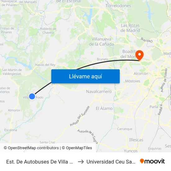 Est. De Autobuses De Villa Del Prado to Universidad Ceu San Pablo map