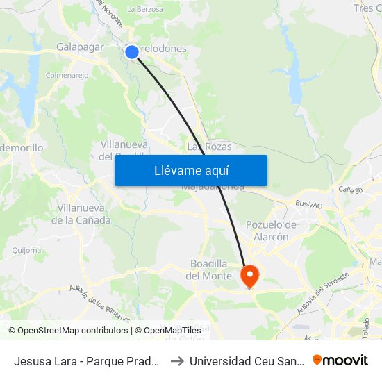 Jesusa Lara - Parque Pradogrande to Universidad Ceu San Pablo map