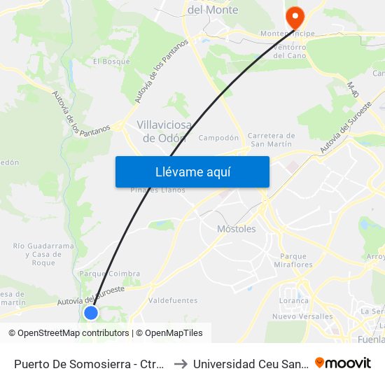 Puerto De Somosierra - Ctra. M-413 to Universidad Ceu San Pablo map