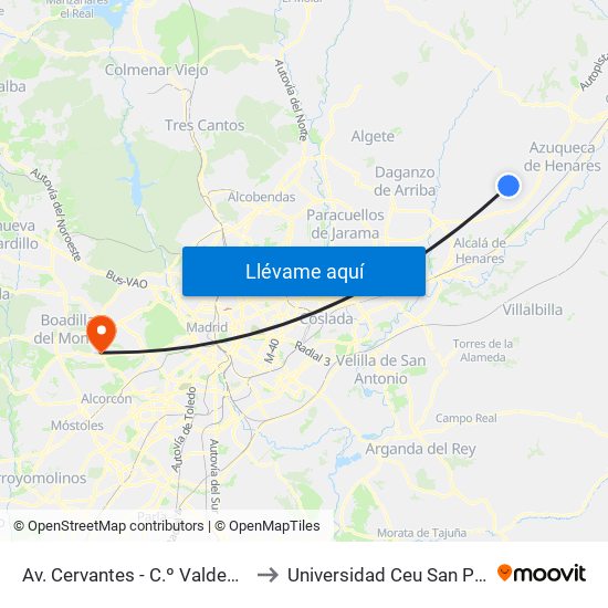Av. Cervantes - C.º Valdeavero to Universidad Ceu San Pablo map