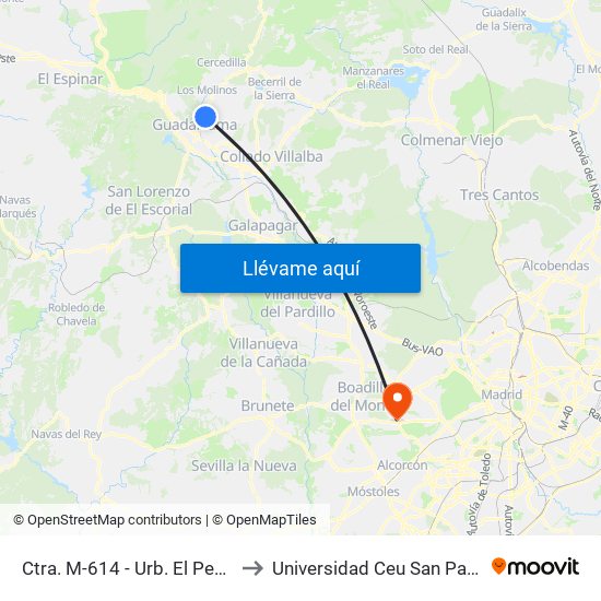 Ctra. M-614 - Urb. El Peñón to Universidad Ceu San Pablo map