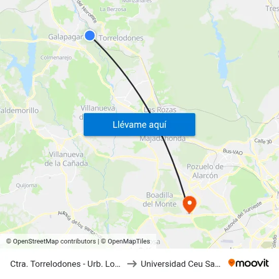 Ctra. Torrelodones - Urb. Los Jarales to Universidad Ceu San Pablo map