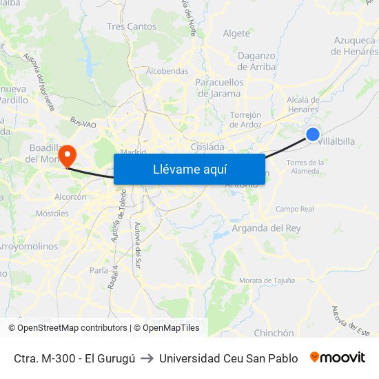 Ctra. M-300 - El Gurugú to Universidad Ceu San Pablo map