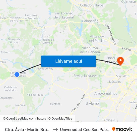Ctra. Ávila - Martín Bravo to Universidad Ceu San Pablo map