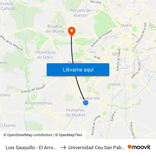 Luis Sauquillo - El Arroyo to Universidad Ceu San Pablo map