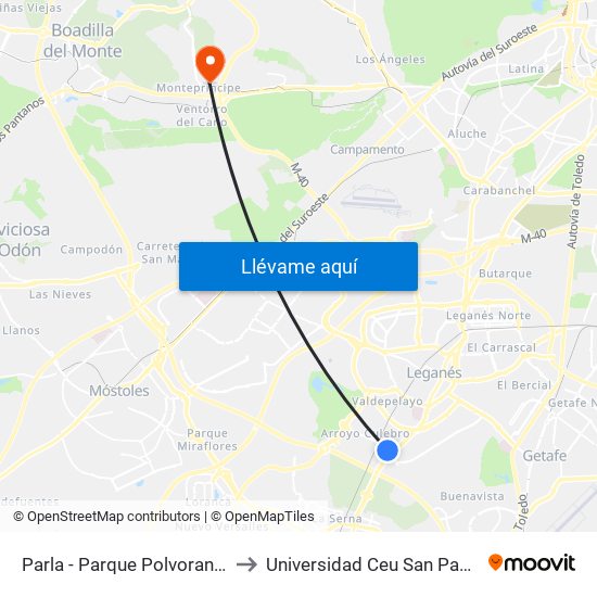 Parla - Parque Polvoranca to Universidad Ceu San Pablo map