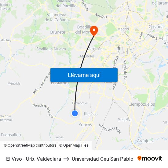 El Viso - Urb. Valdeclara to Universidad Ceu San Pablo map