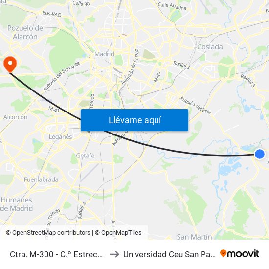 Ctra. M-300 - C.º Estrechillo to Universidad Ceu San Pablo map