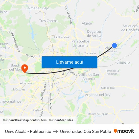 Univ. Alcalá - Politécnico to Universidad Ceu San Pablo map