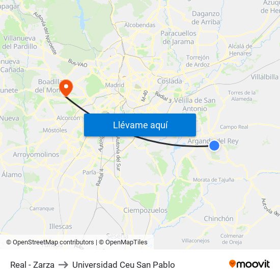Real - Zarza to Universidad Ceu San Pablo map