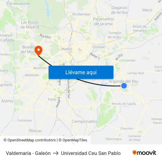 Valdemaría - Galeón to Universidad Ceu San Pablo map