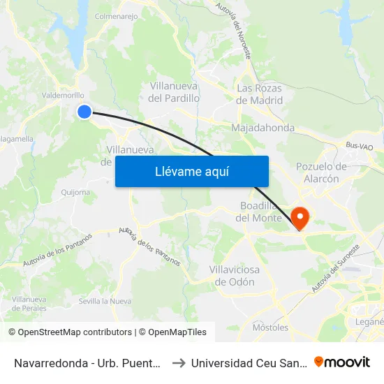 Navarredonda - Urb. Puentelasierra to Universidad Ceu San Pablo map