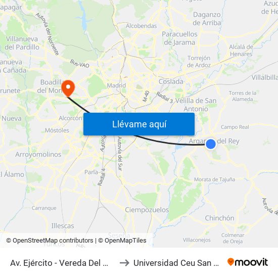 Av. Ejército - Vereda Del Melero to Universidad Ceu San Pablo map