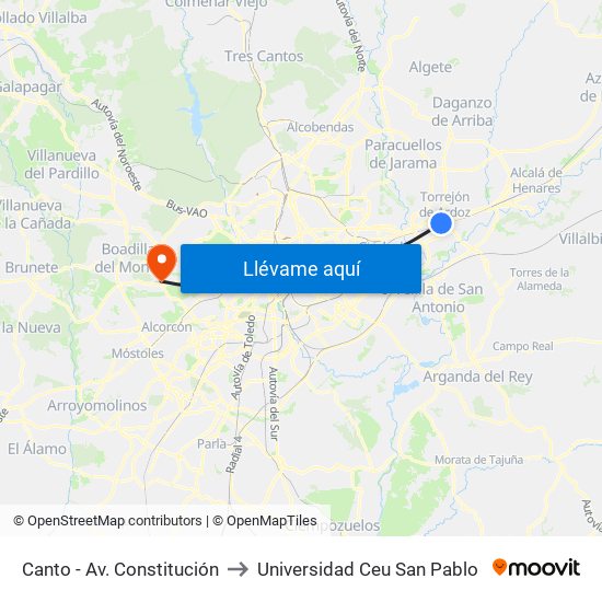 Canto - Av. Constitución to Universidad Ceu San Pablo map