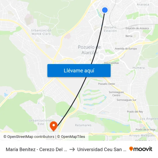 María Benítez - Cerezo Del Paular to Universidad Ceu San Pablo map