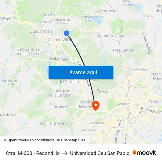 Ctra. M-608 - Redondillo to Universidad Ceu San Pablo map
