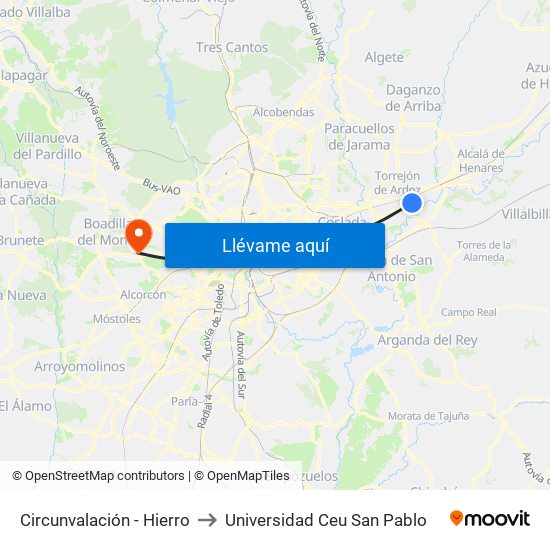 Circunvalación - Hierro to Universidad Ceu San Pablo map